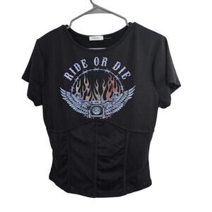 Biker Faux Corset Womens Baby T-Shirt. Size Large